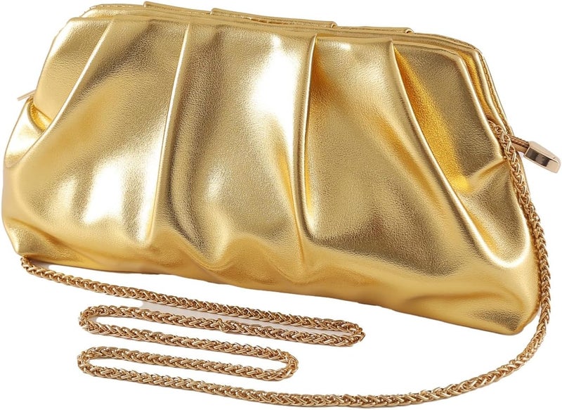 FanChris Evening Bag for Women Ruched Clutch Purse Detachable Metal Chain Crossbody Bag - Image 2